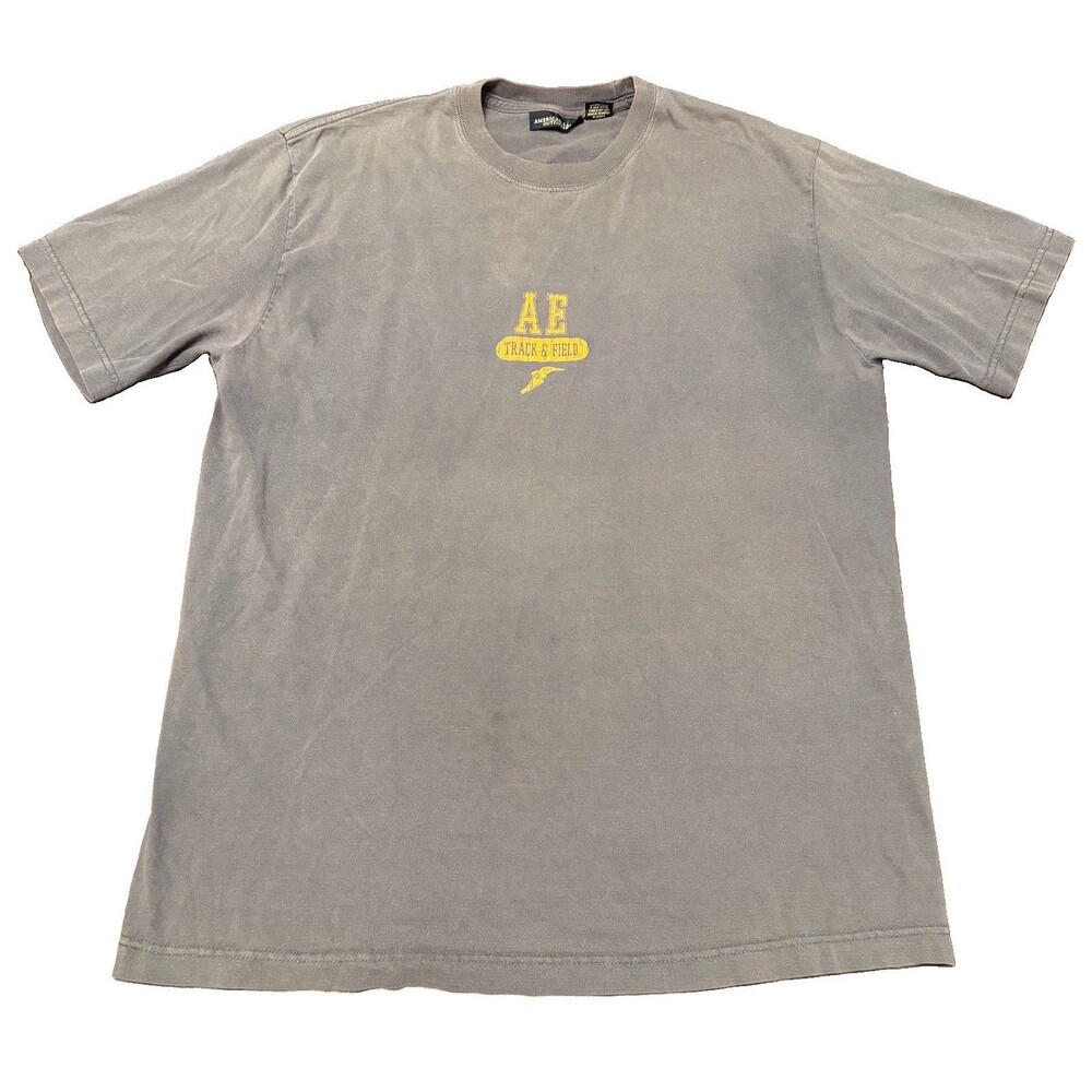 Vintage Y2K American Eagle Men’s Large Grey T-shirt, AE Track & Field, Mid-2000s